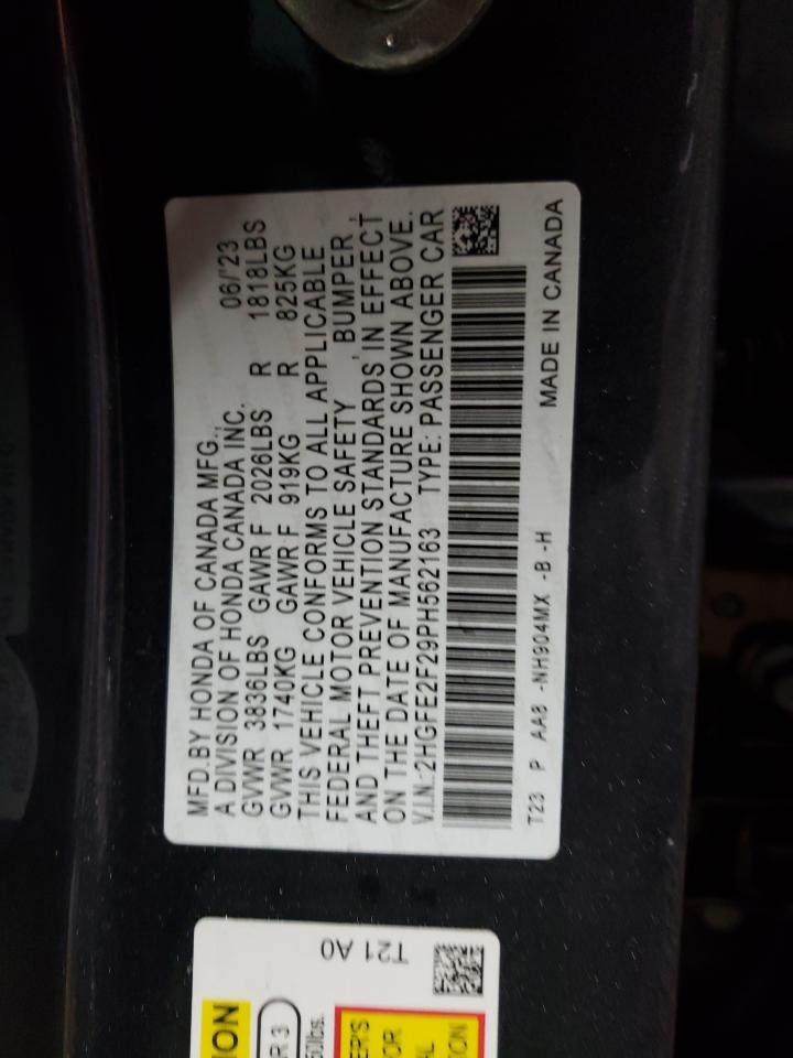 2023 HONDA CIVIC LX VIN:2HGFE2F29PH562163