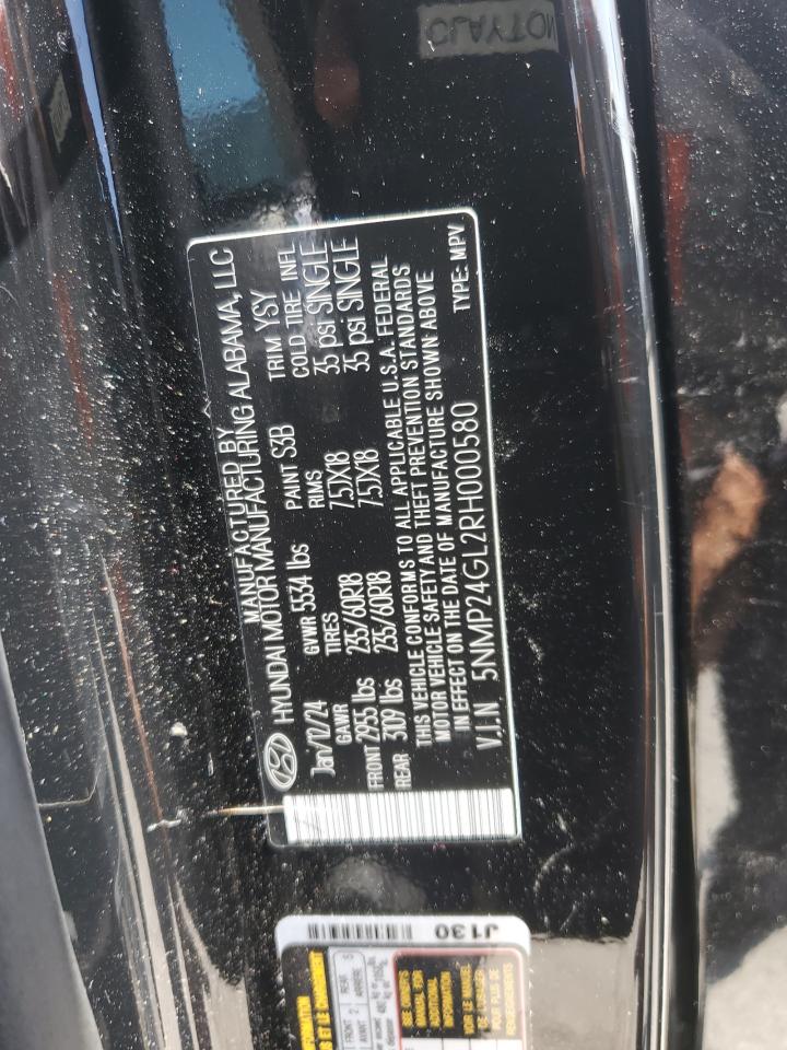 2024 HYUNDAI SANTA FE SEL VIN:5NMP24GL2RH000580