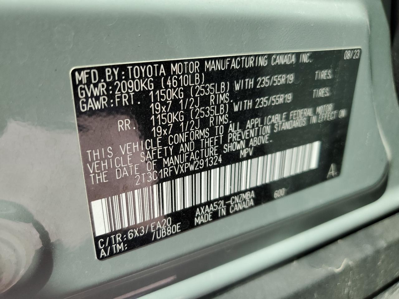 2023 TOYOTA RAV4 XLE PREMIUM VIN:2T3C1RFVXPW291324