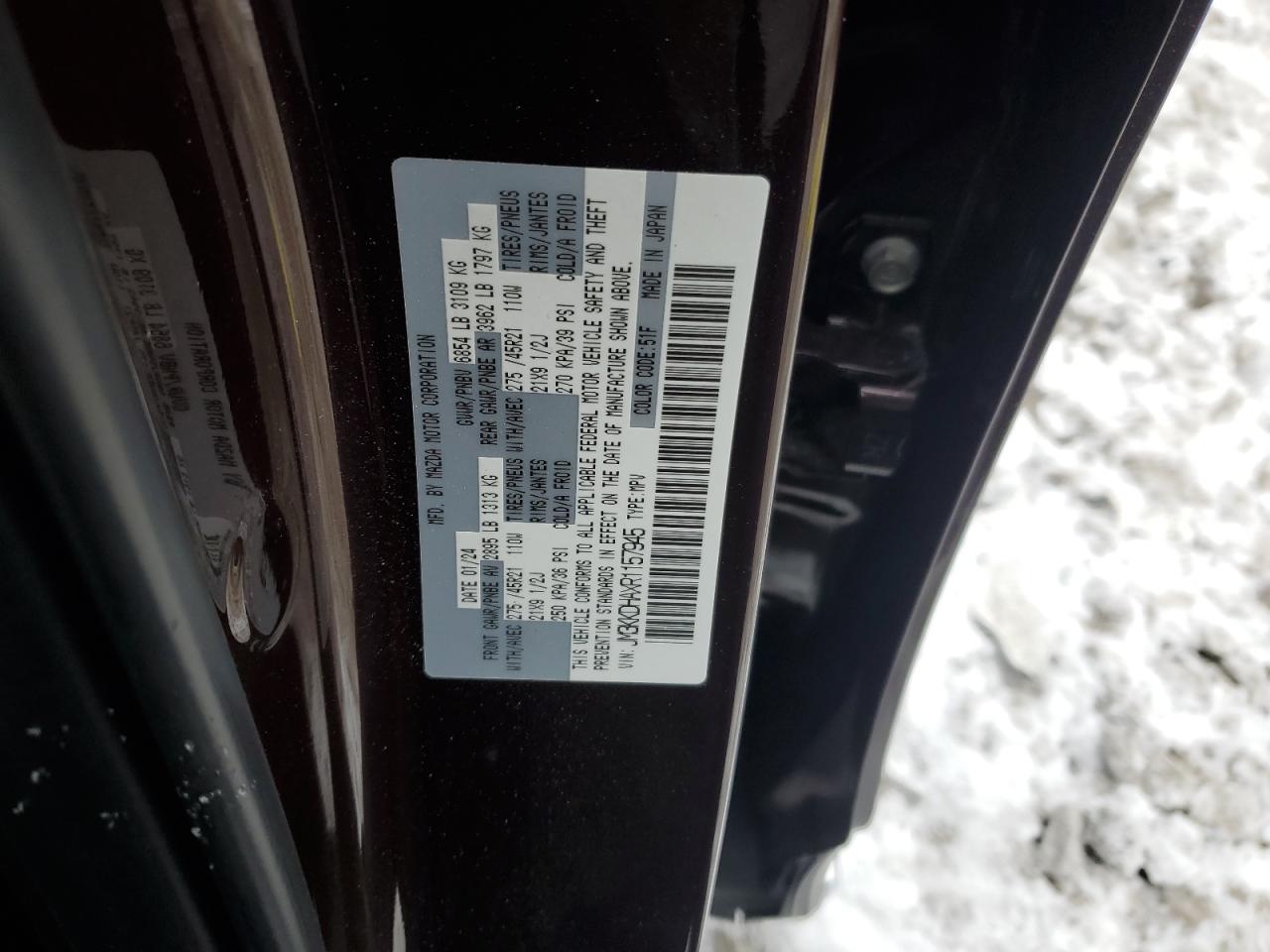 2024 MAZDA CX-90 PREMIUM VIN:JM3KKDHAXR1157945