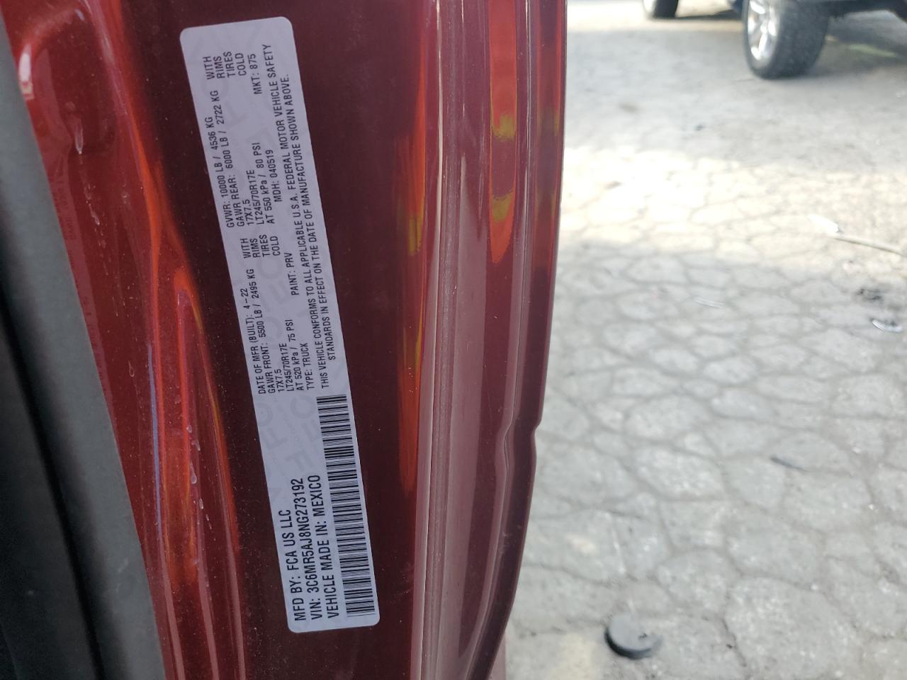 2022 RAM 2500 TRADESMAN VIN:3C6MR5AJ8NG273192