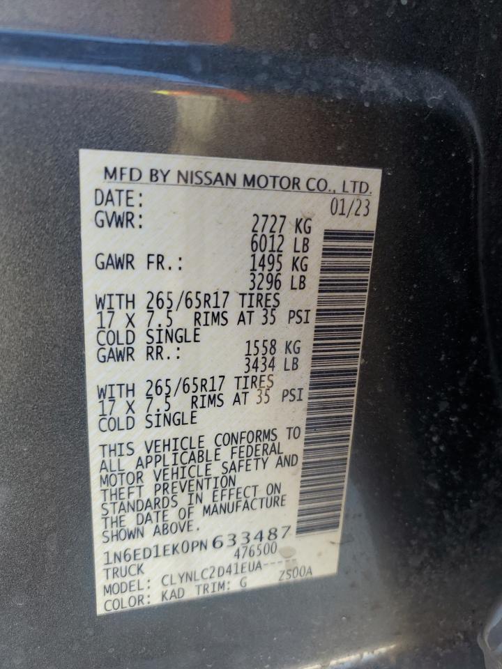 2023 NISSAN FRONTIER S VIN:1N6ED1EK0PN633487
