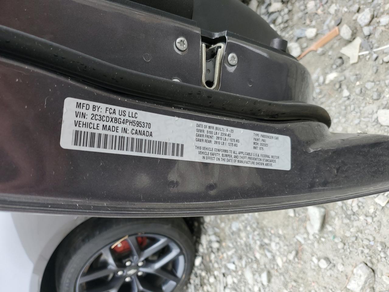 2023 DODGE CHARGER SXT VIN:2C3CDXBG4PH595370