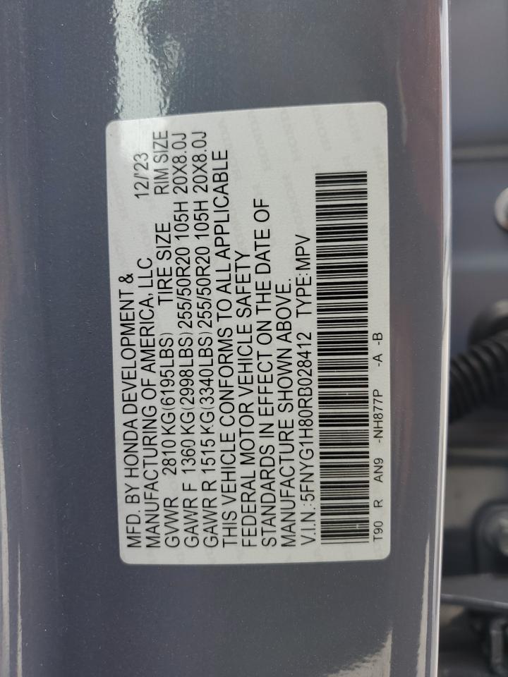 2024 HONDA PILOT ELITE VIN:5FNYG1H80RB028412