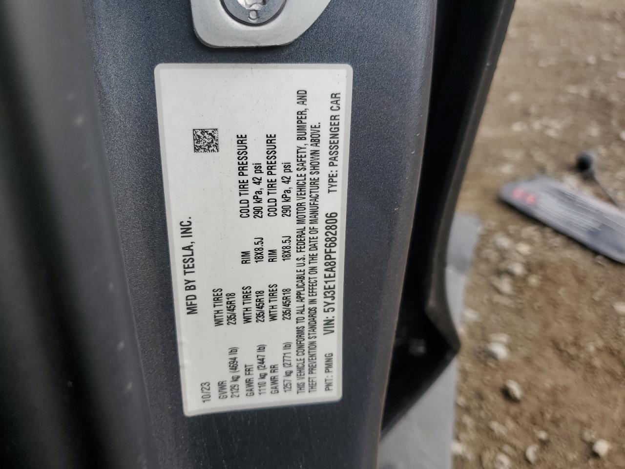 2023 TESLA MODEL 3  VIN:5YJ3E1EA8PF682806