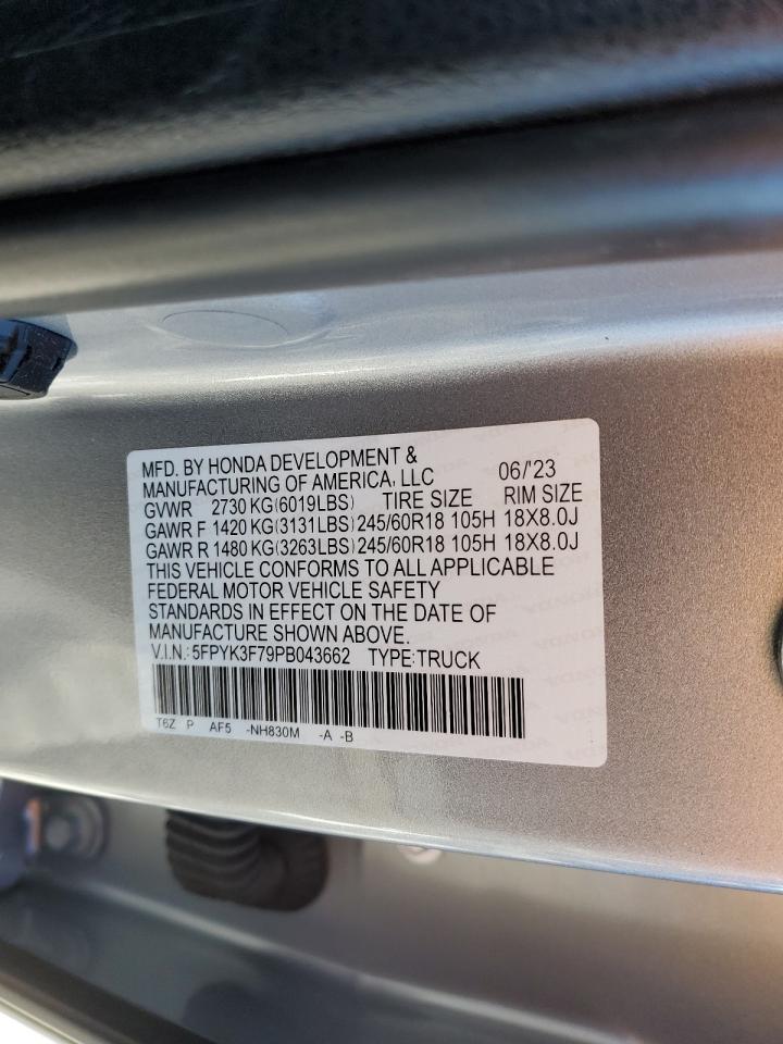 2023 HONDA RIDGELINE RTL-E VIN:5FPYK3F79PB043662