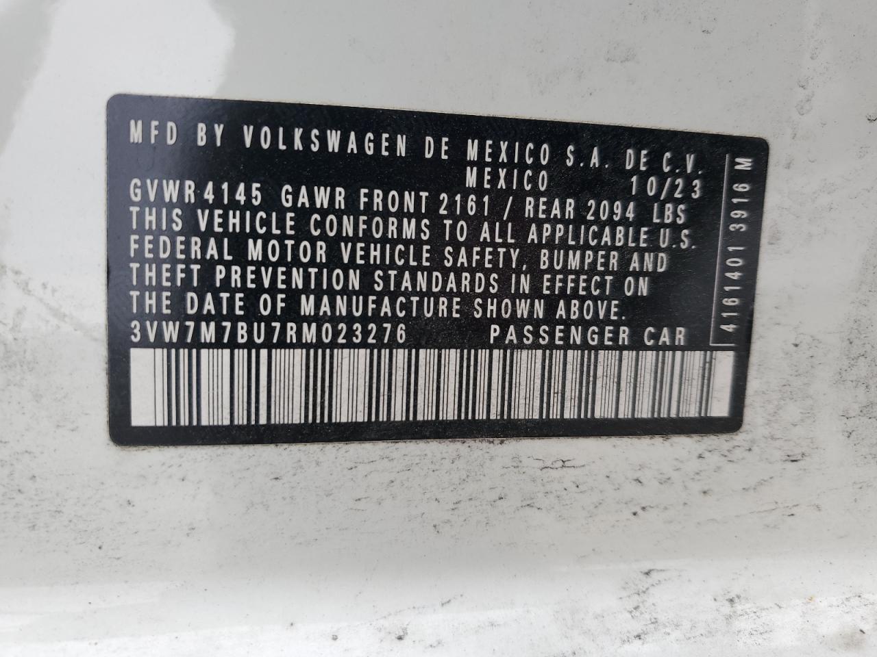 2024 VOLKSWAGEN JETTA SE VIN:3VW7M7BU7RM023276