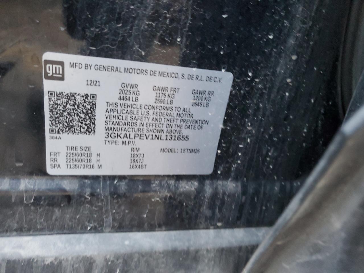 2022 GMC TERRAIN SLT VIN:3GKALPEV1NL131655