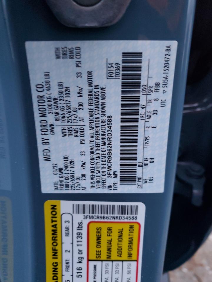 2022 FORD BRONCO SPORT BIG BEND VIN:3FMCR9B62NRD34588