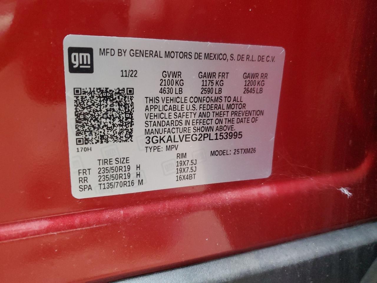 2023 GMC TERRAIN SLT VIN:3GKALVEG2PL153995