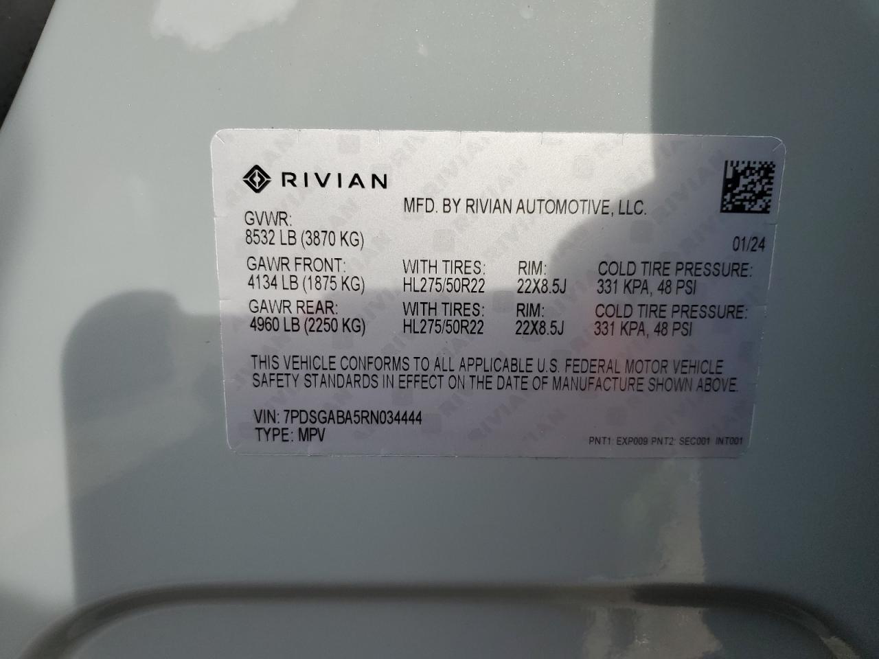 2024 RIVIAN R1S ADVENTURE VIN:7PDSGABA5RN034444