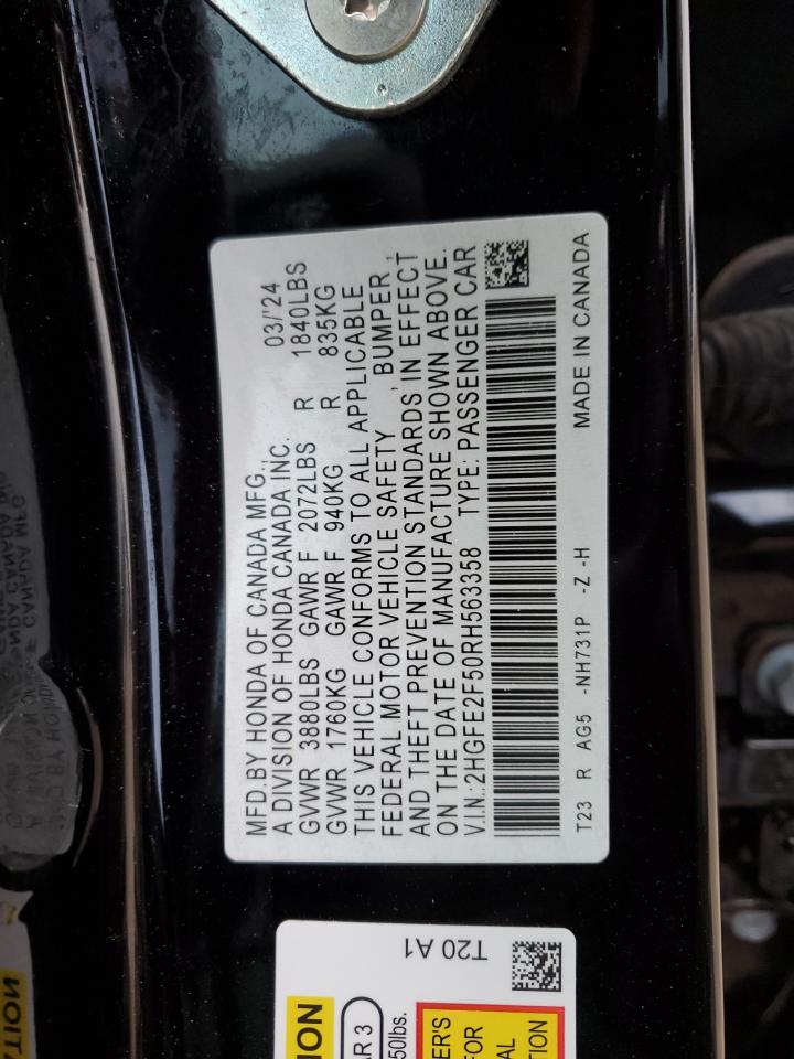 2024 HONDA CIVIC SPORT VIN:3GYFNBE32CS604313