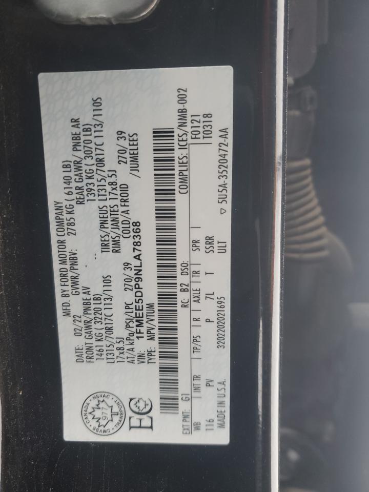 2022 FORD BRONCO BASE VIN:1FMEE5DP9NLA78368