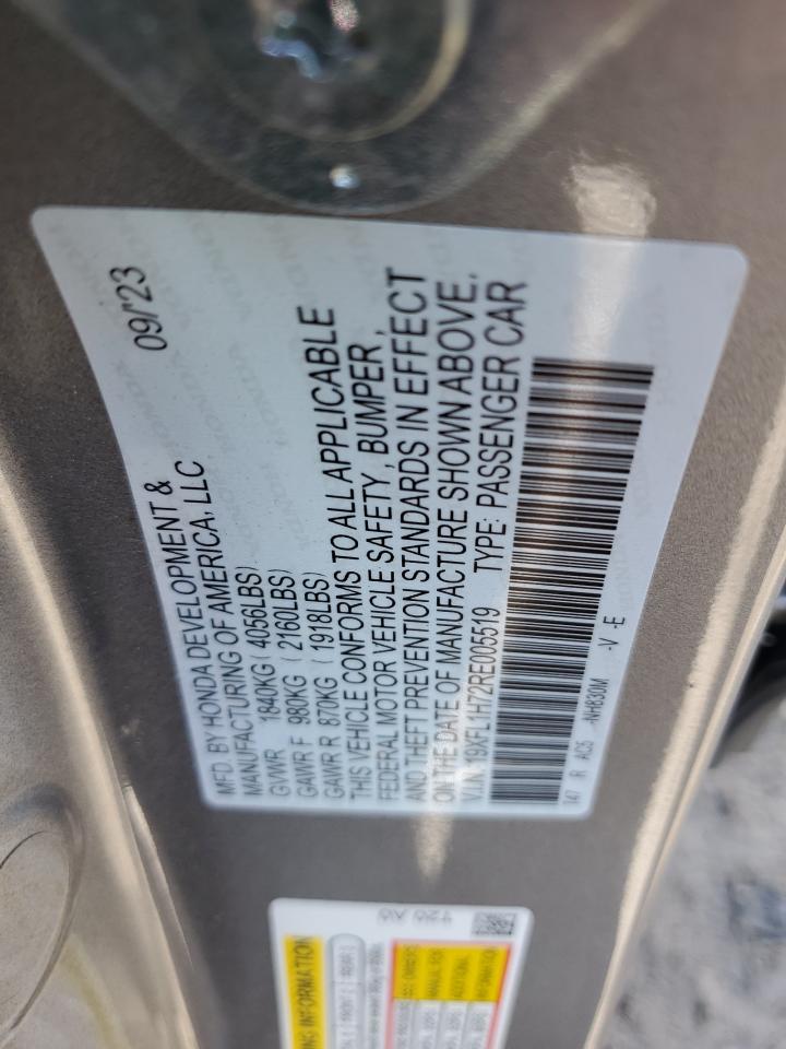 2024 HONDA CIVIC EXL VIN:19XFL1H72RE005519