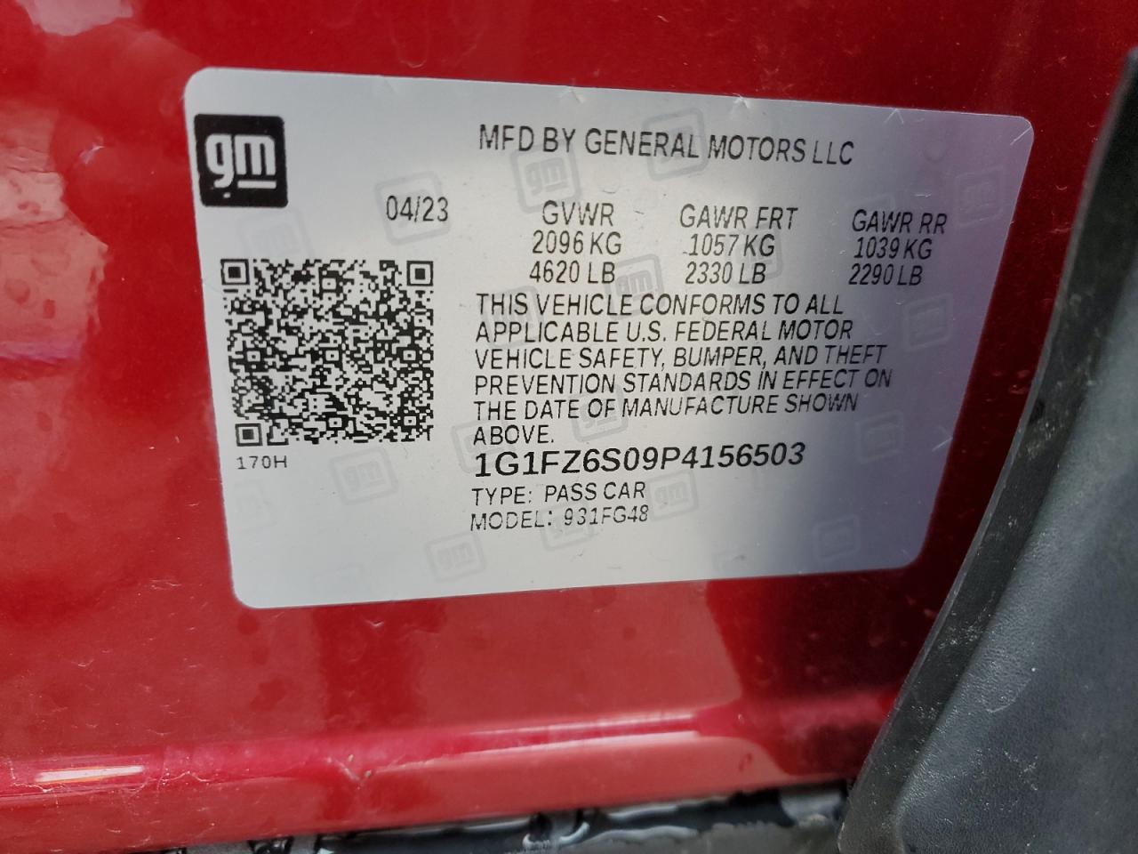 2023 CHEVROLET BOLT EUV PREMIER VIN:1G1FZ6S09P4156503