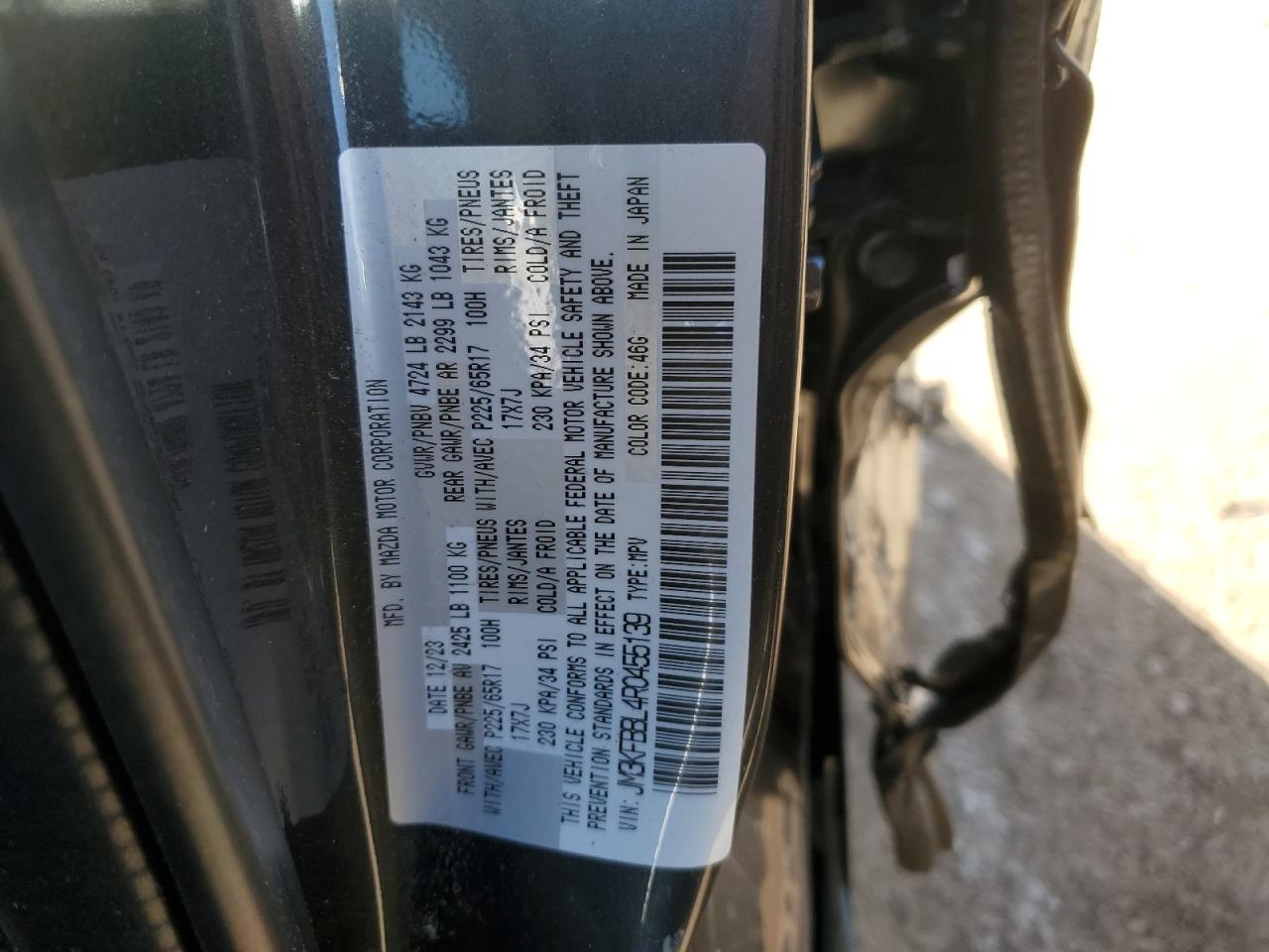 2024 MAZDA CX-5 SELECT VIN:JM3KFBBL4R0455139