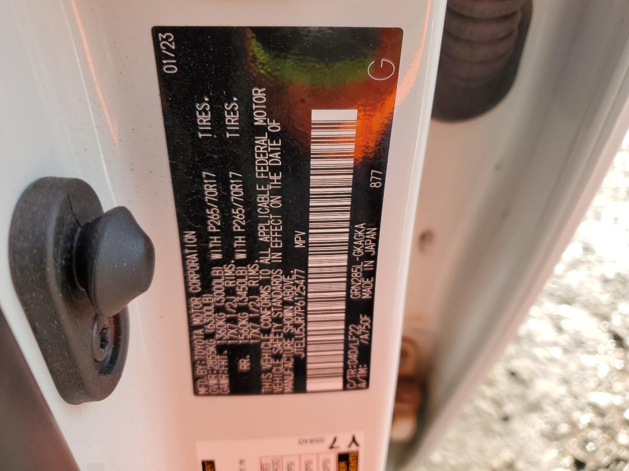 2023 TOYOTA 4RUNNER SE VIN:JTELU5JR7P6125477