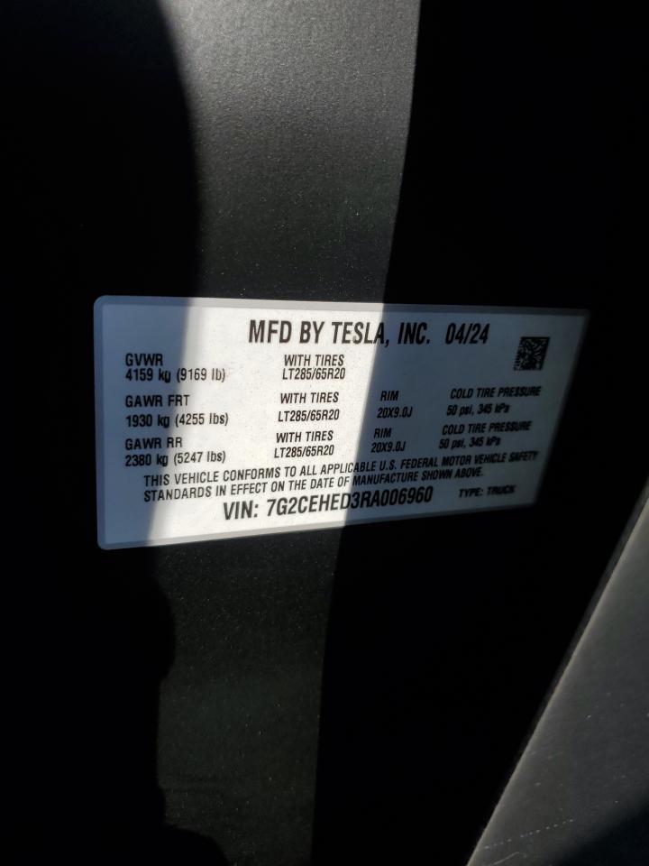 2024 TESLA CYBERTRUCK  VIN:7G2CEHED3RA006960