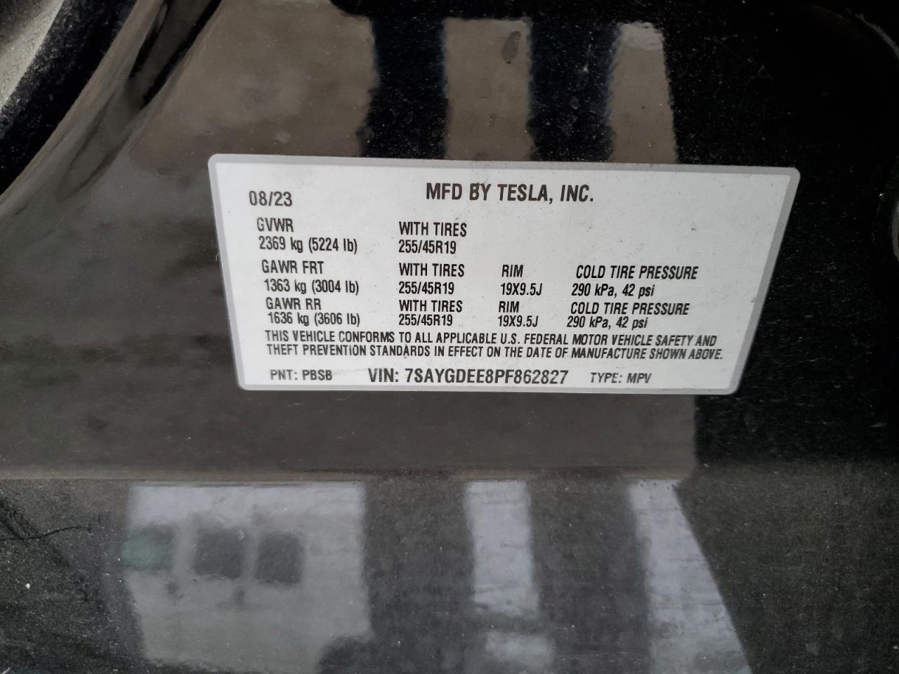 2023 TESLA MODEL Y VIN:7SAYGDEE8PF862827