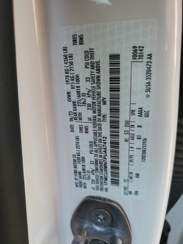 2023 FORD ESCAPE ST LINE VIN:1FMCU0MN7PUA67412