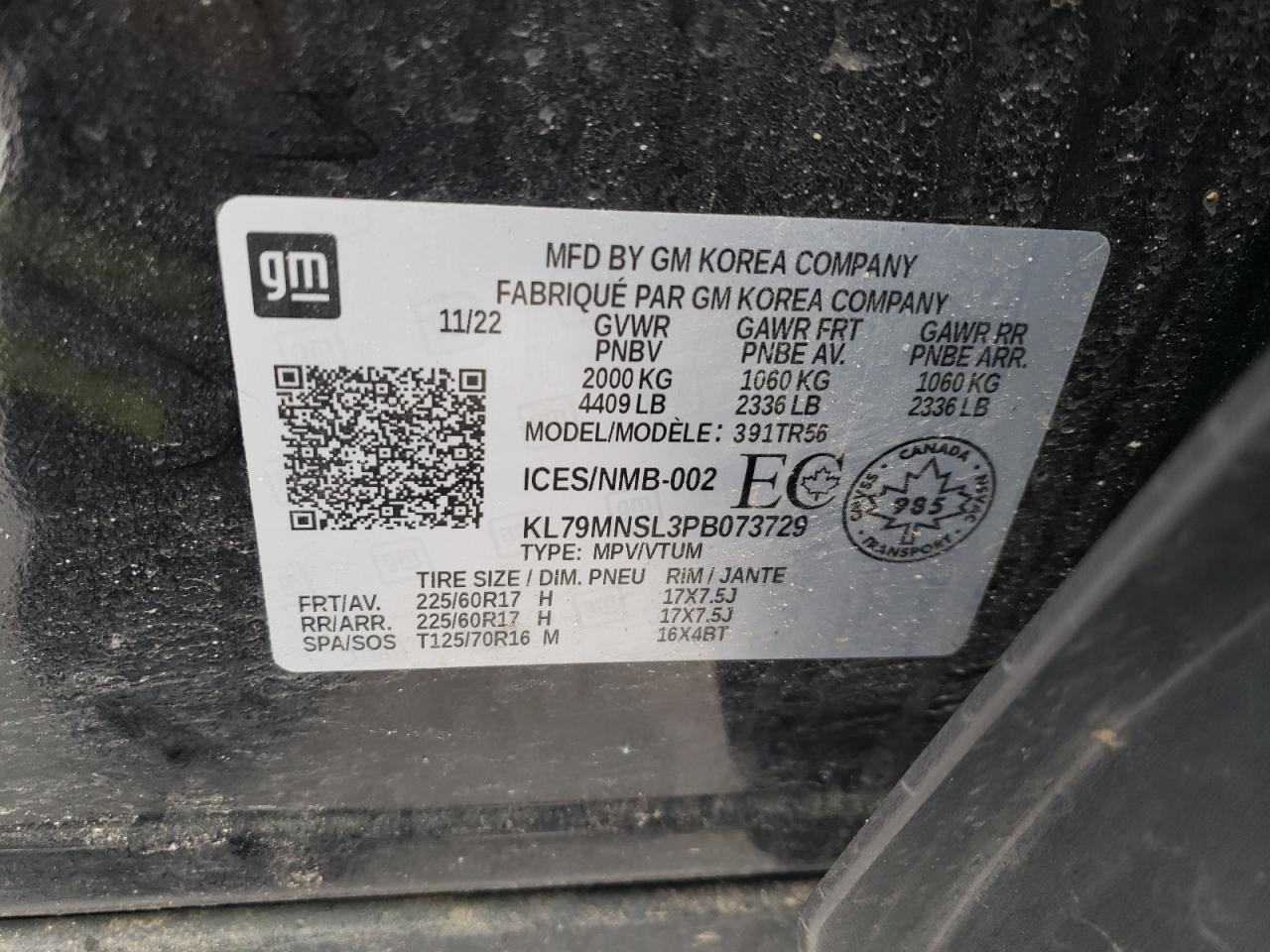 2023 CHEVROLET TRAILBLAZER LS VIN:KL79MNSL3PB073729