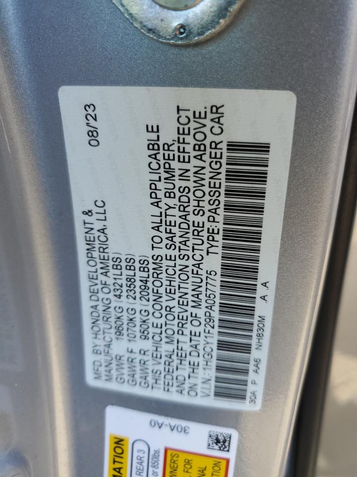 2023 HONDA ACCORD LX VIN:1HGCY1F29PA057775