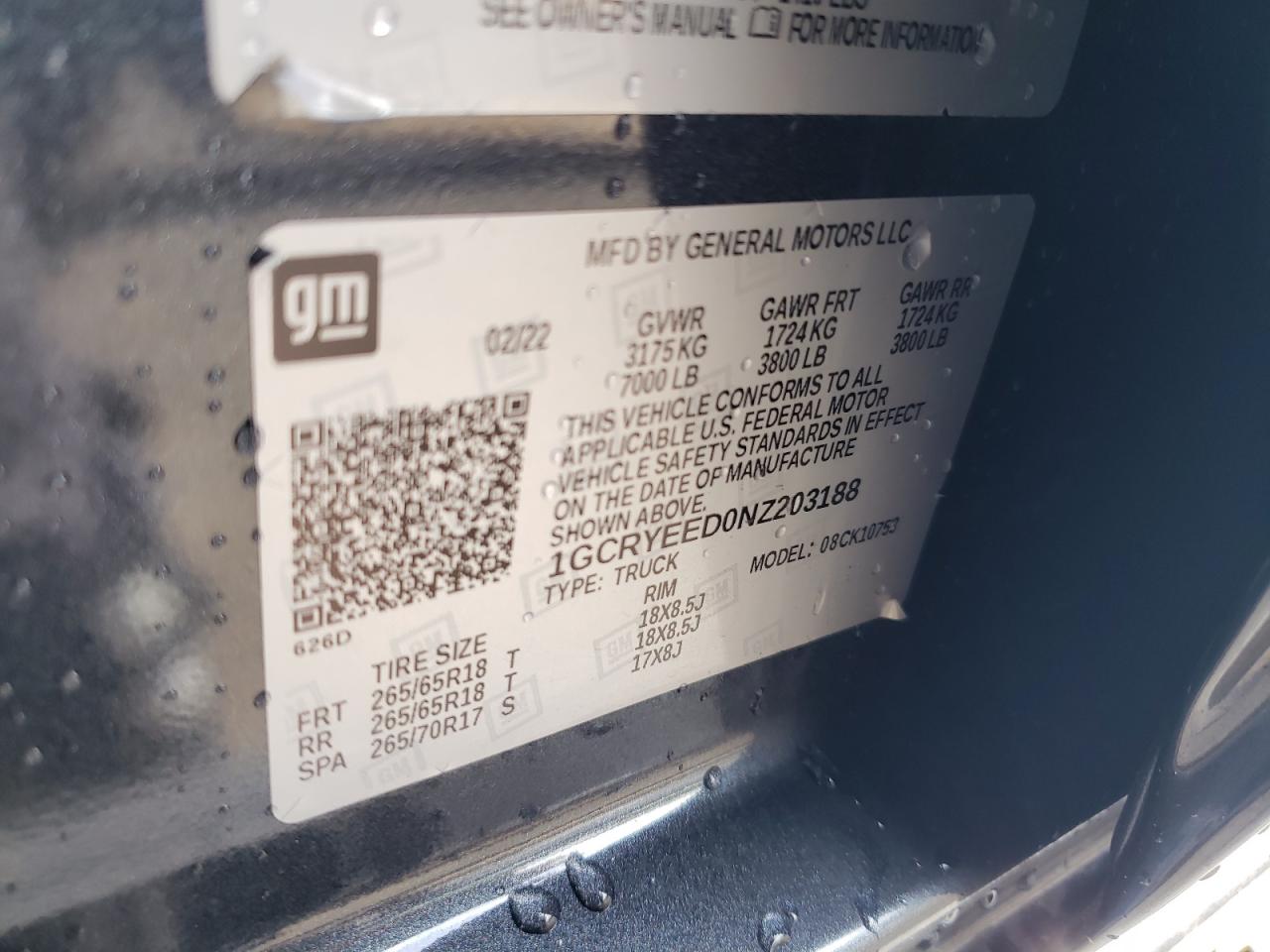 2022 CHEVROLET SILVERADO LTD K1500 RST VIN:1GCRYEED0NZ203188