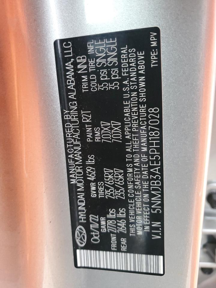 2023 HYUNDAI TUCSON SEL VIN:5NMJB3AE5PH187028