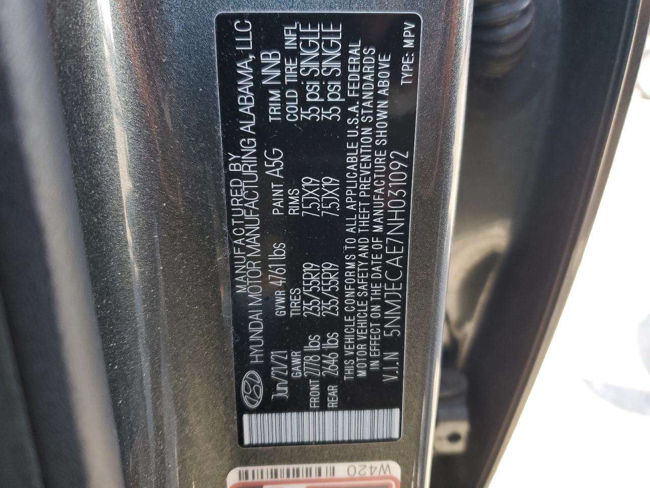 2022 HYUNDAI TUCSON LIMITED VIN:5NMJECAE7NH031092