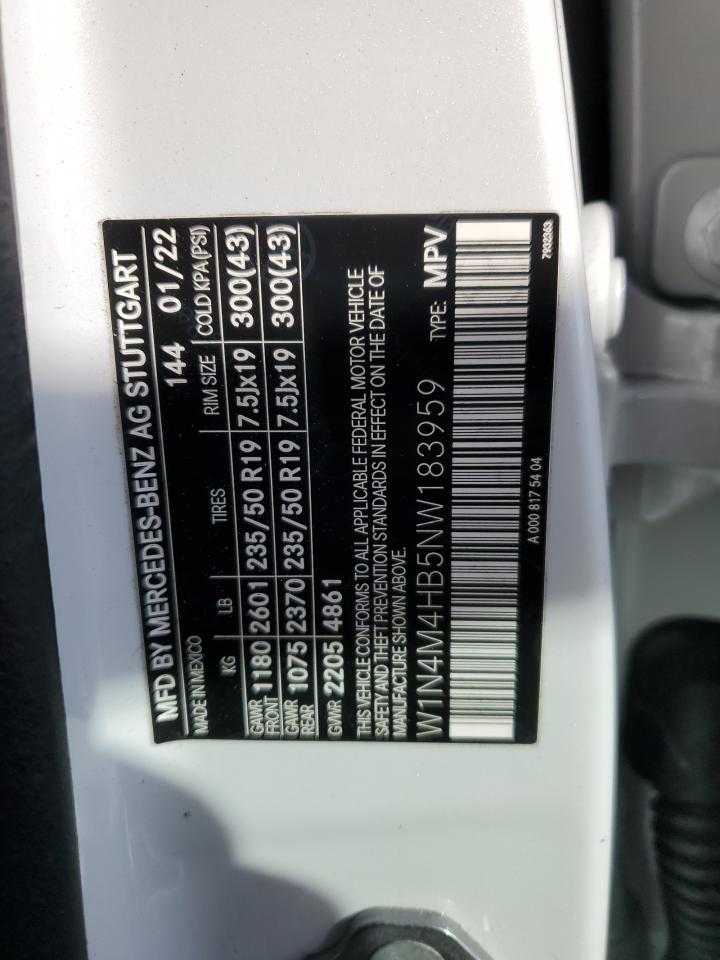 2022 MERCEDES-BENZ GLB 250 4MATIC VIN:W1N4M4HB5NW183959