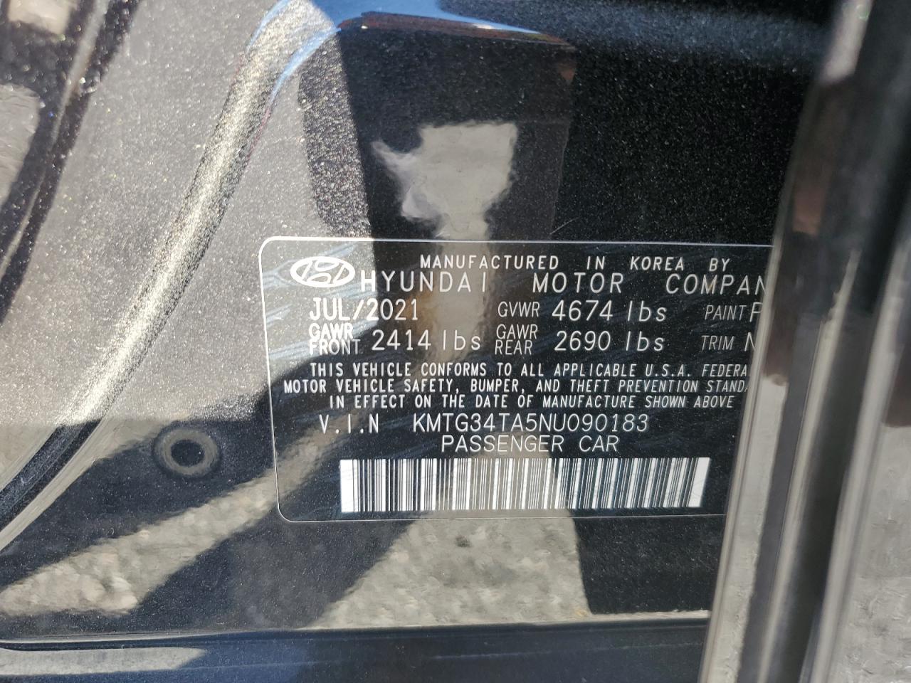 2022 GENESIS G70 BASE VIN:KMTG34TA5NU090183