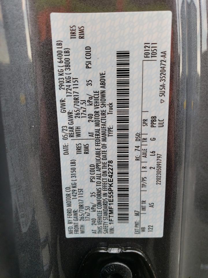 2023 FORD F150  VIN:1FTMF1E55PKE42278