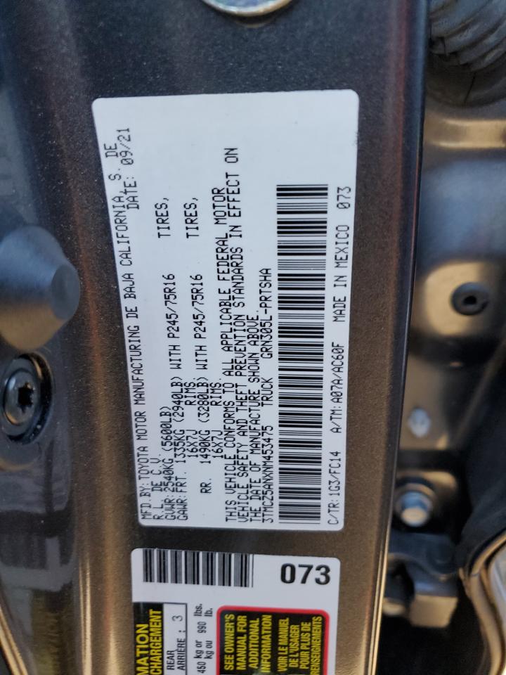 2022 TOYOTA TACOMA DOUBLE CAB VIN:3TMCZ5ANXNM453475