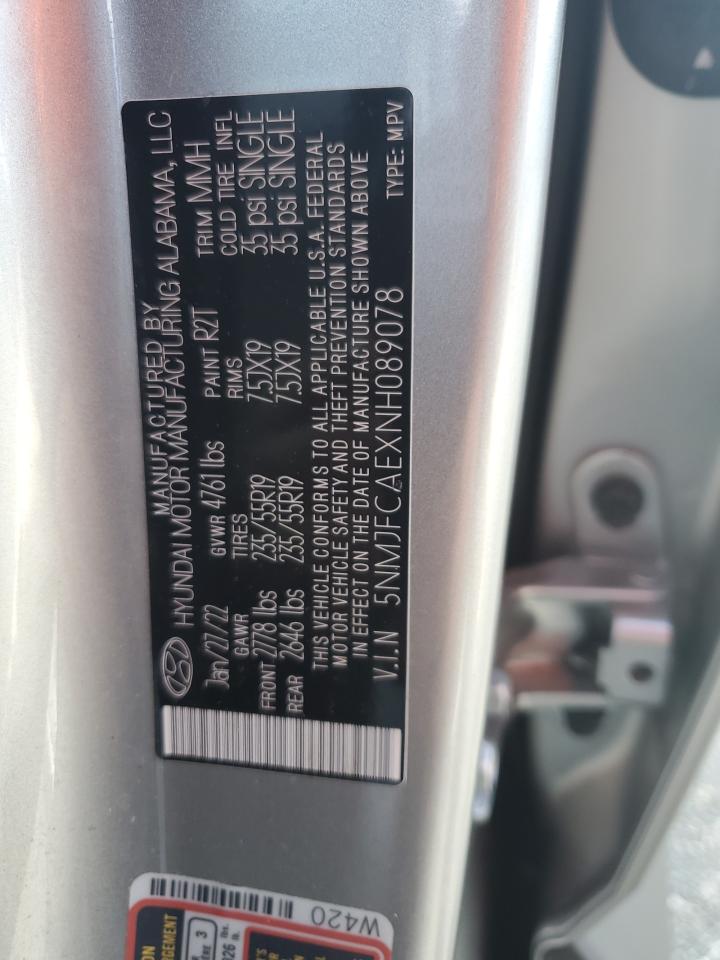 2022 HYUNDAI TUCSON SEL VIN:5NMJFCAEXNH089078