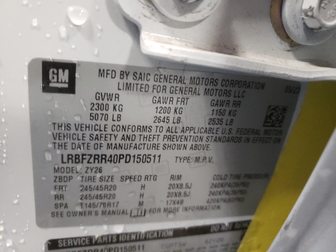 2023 BUICK ENVISION AVENIR VIN:LRBFZRR40PD150511