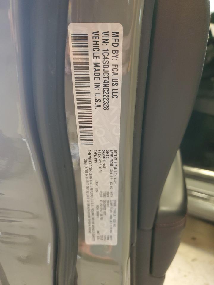 2022 DODGE DURANGO R/T VIN:1C4SDJCT4NC222328