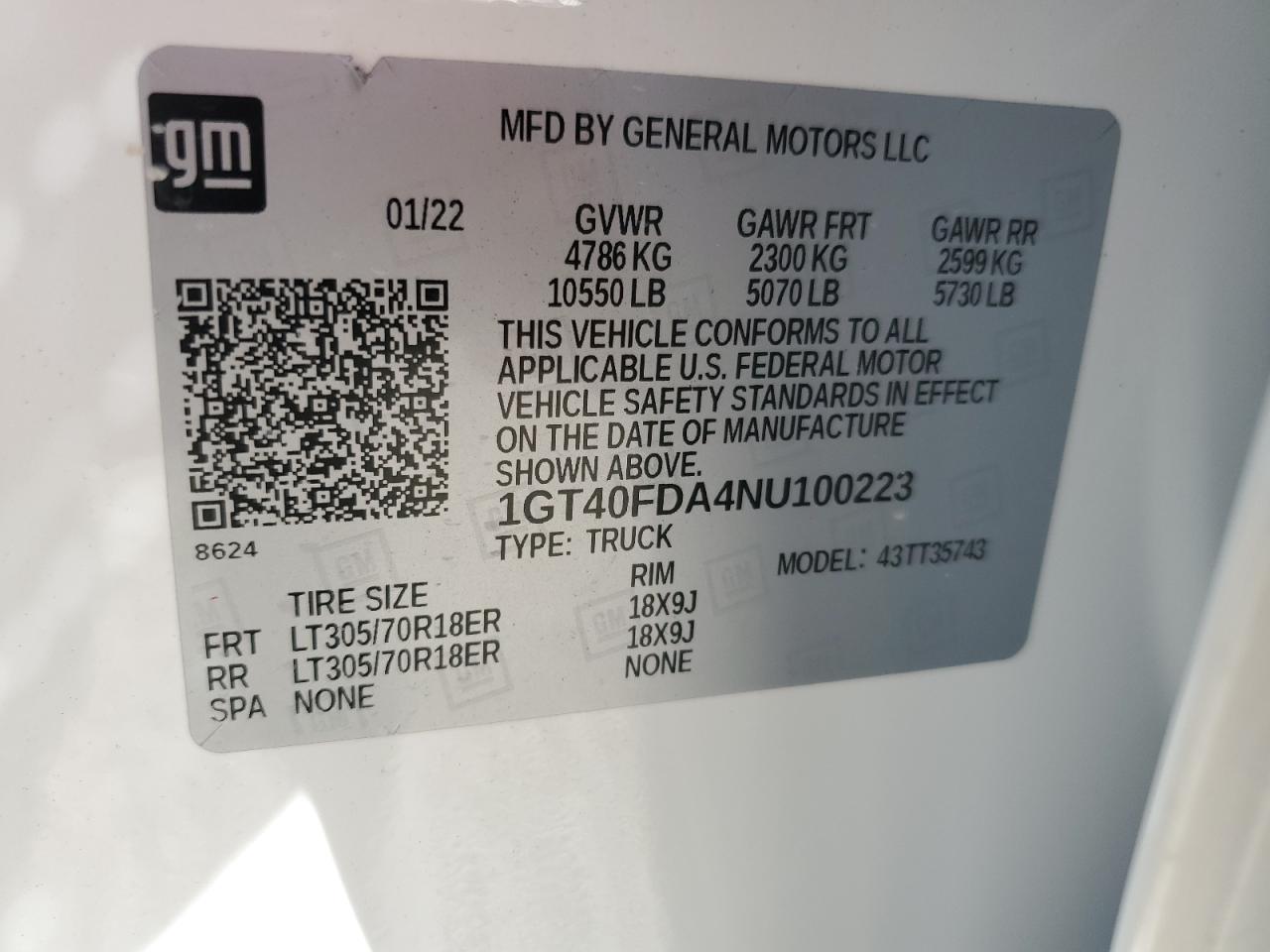 2022 GMC HUMMER PICKUP EDITION 1 VIN:1GT40FDA4NU100223