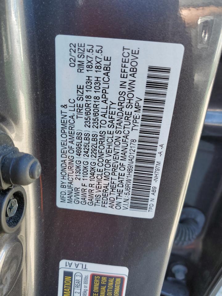 2022 HONDA CR-V EXL VIN:5J6RW1H89NA012178