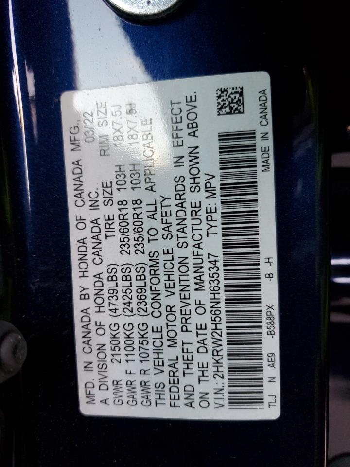 2022 HONDA CR-V EX VIN:2HKRW2H56NH635347