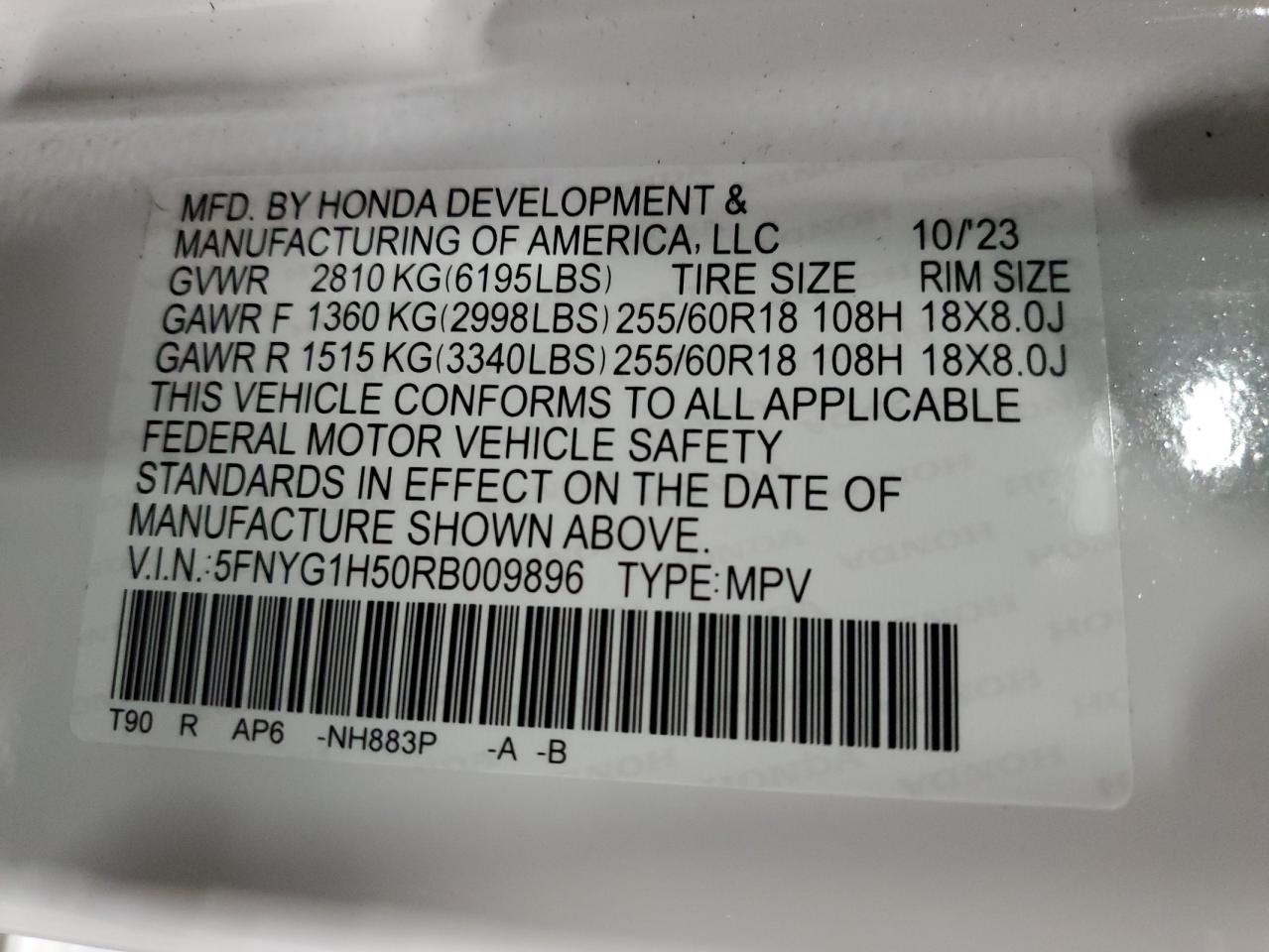 2024 HONDA PILOT EXL VIN:5FNYG1H50RB009896