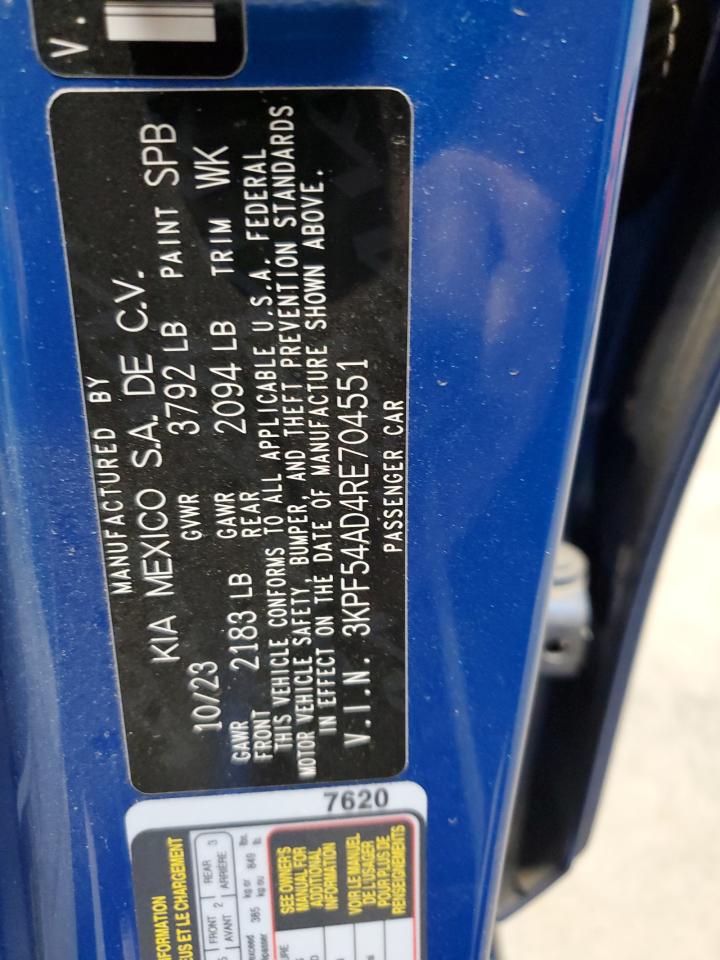 2024 KIA FORTE GT LINE VIN:3KPF54AD4RE704551