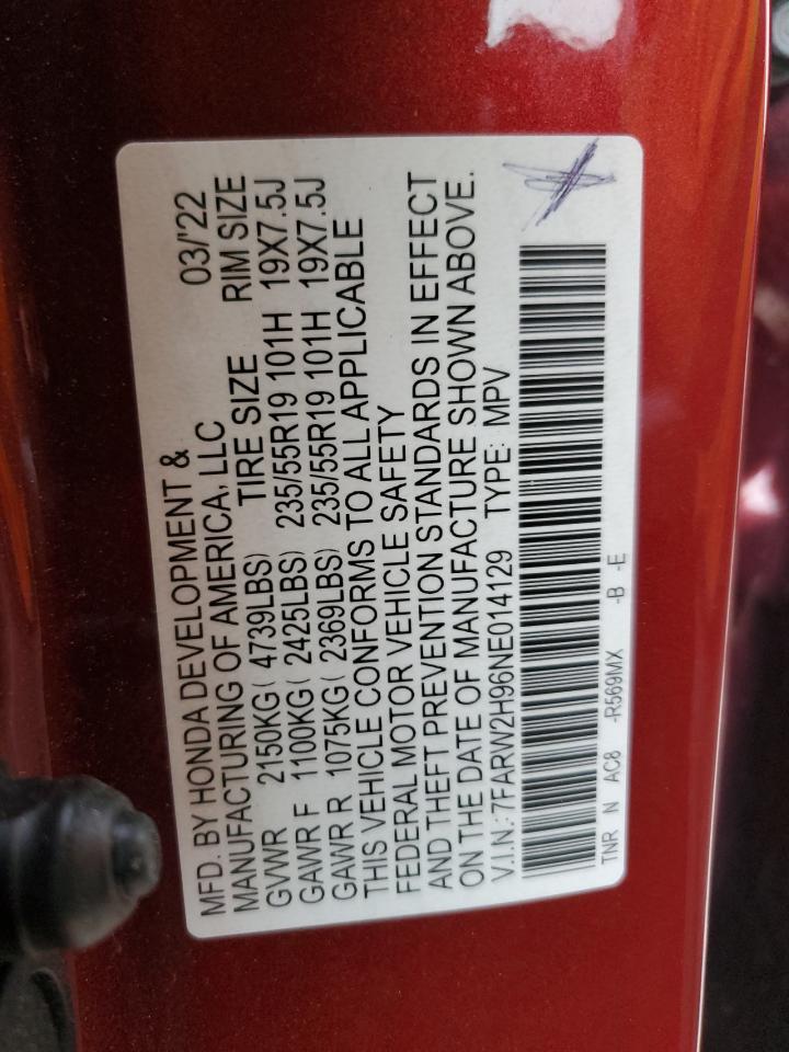 2022 HONDA CR-V TOURING VIN:7FARW2H96NE014129