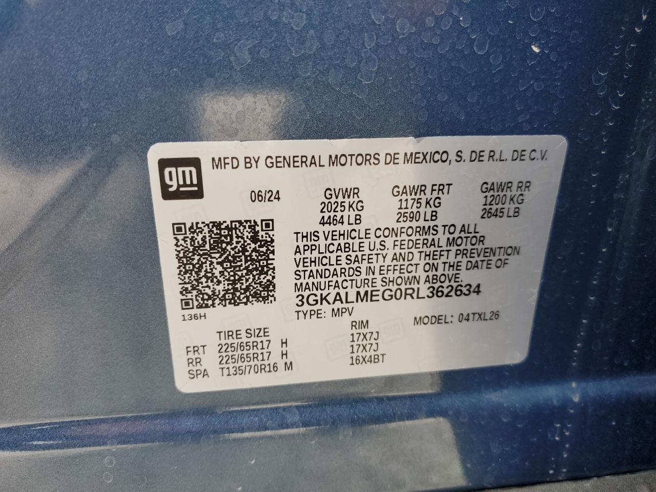2024 GMC TERRAIN SLE VIN:3GKALMEG0RL362634