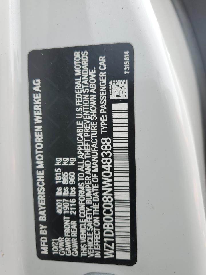 2022 TOYOTA SUPRA BASE VIN:WZ1DB0C08NW048388