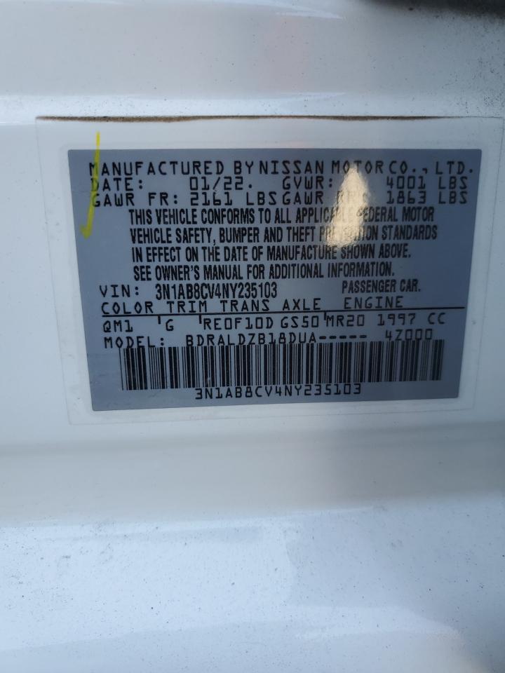 2022 NISSAN SENTRA SV VIN:3N1AB8CV4NY235103