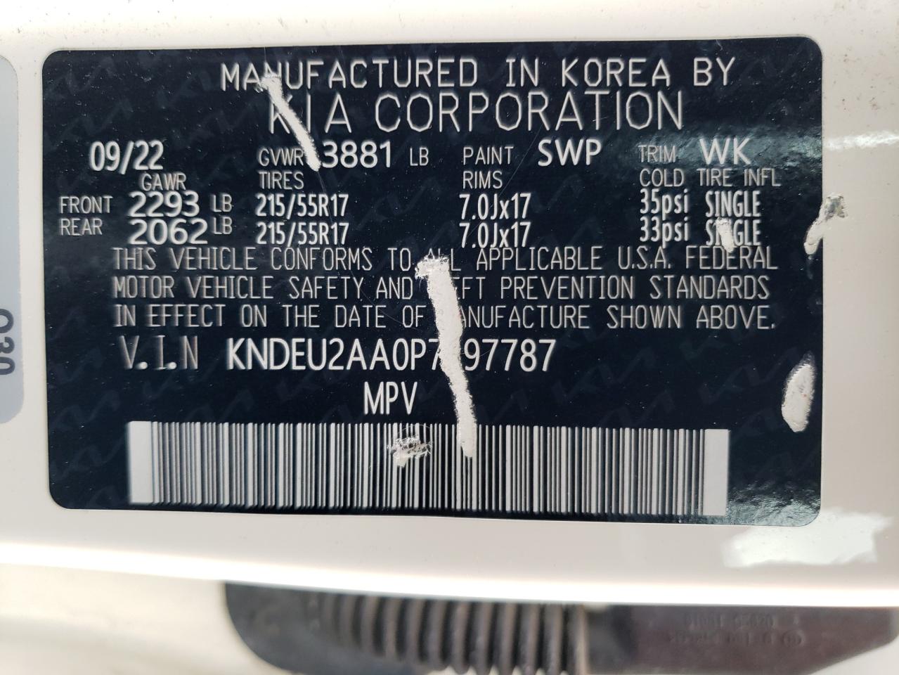 2023 KIA SELTOS S VIN:KNDEU2AA0P7397787