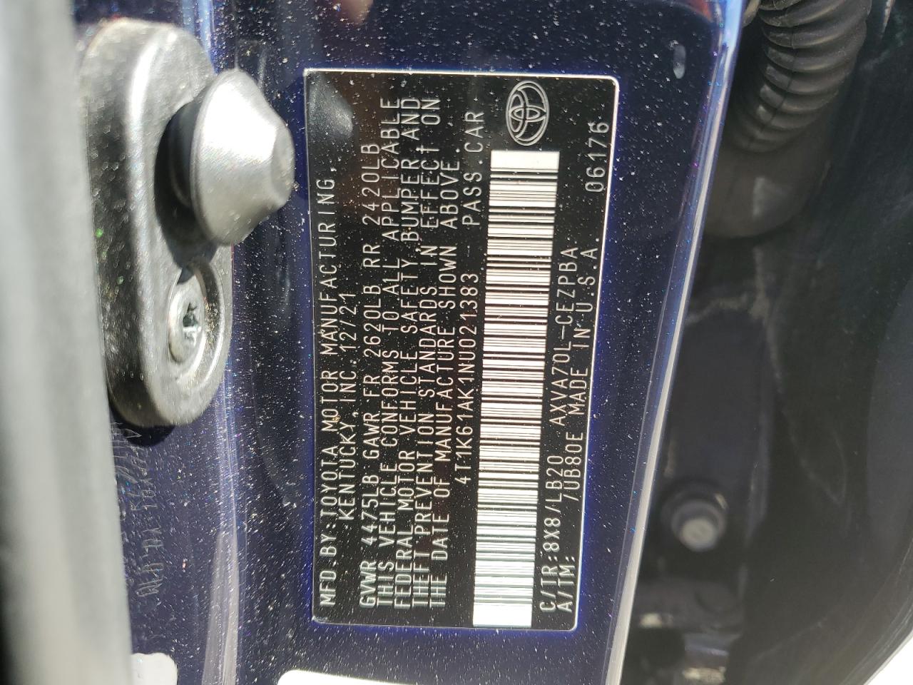 2022 TOYOTA CAMRY XSE VIN:4T1K61AK1NU021383