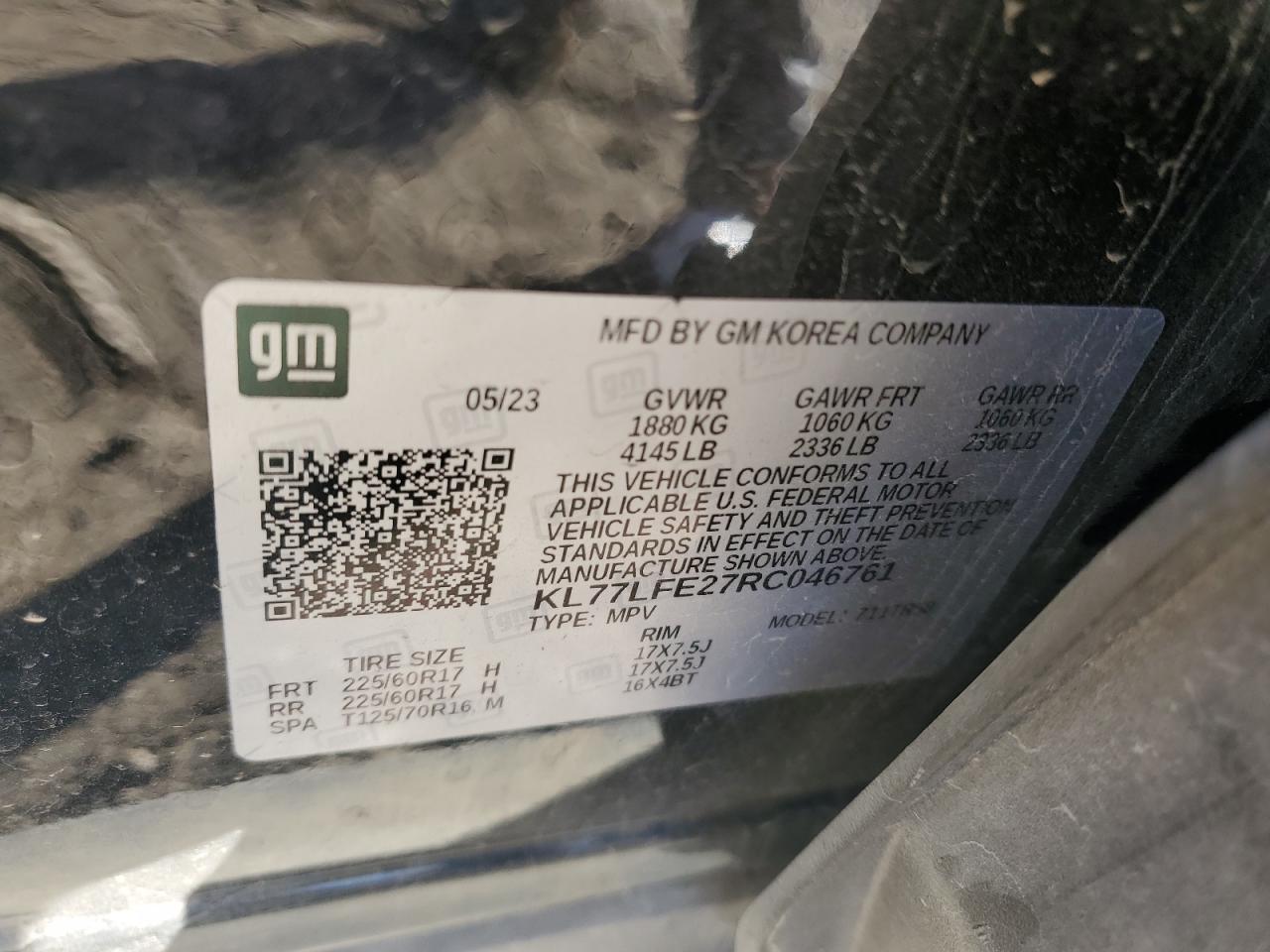 2024 CHEVROLET TRAX LS VIN:KL77LFE27RC046761