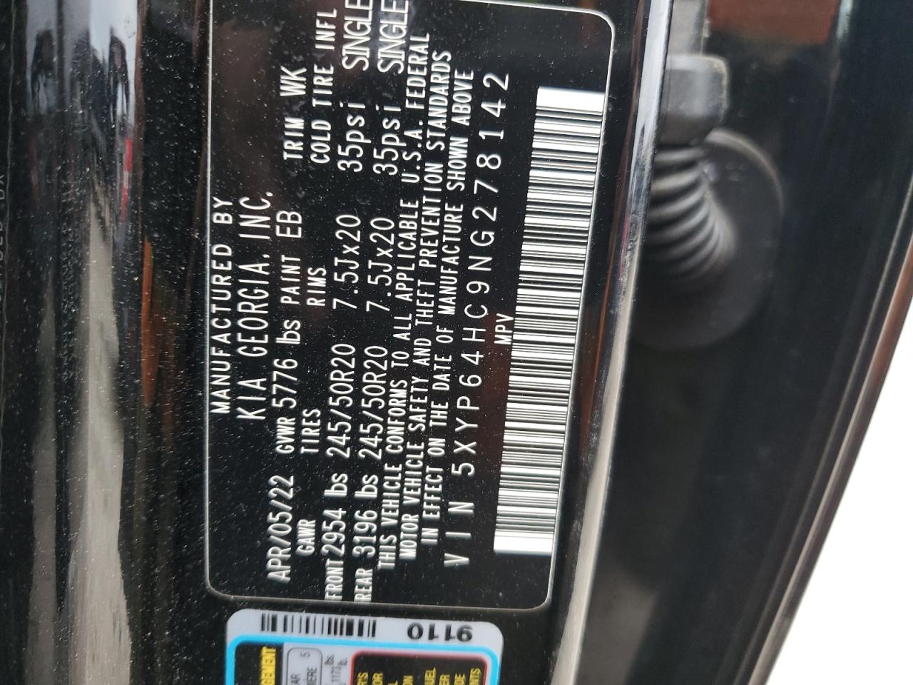 2022 KIA TELLURIDE S VIN:5XYP64HC9NG278142