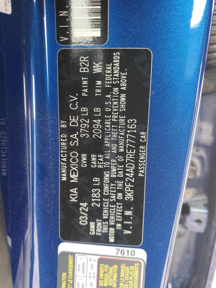 2024 KIA FORTE LX VIN:3KPF24AD7RE777163